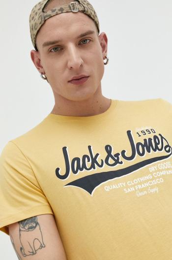 Bavlnené tričko Jack & Jones JJELOGO žltá farba, s potlačou, 12220500