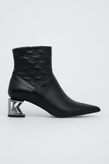 Kožené členkové topánky Karl Lagerfeld dámske, čierna farba, na podpätku
