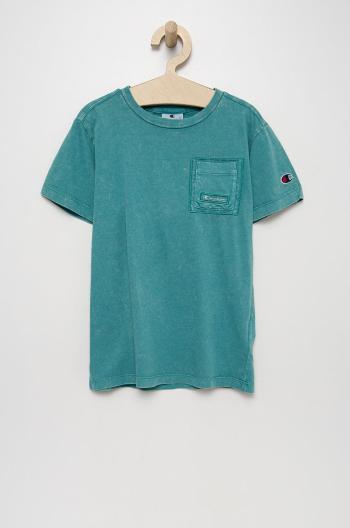 Detské bavlnené tričko Champion 305966 zelená farba, jednofarebný