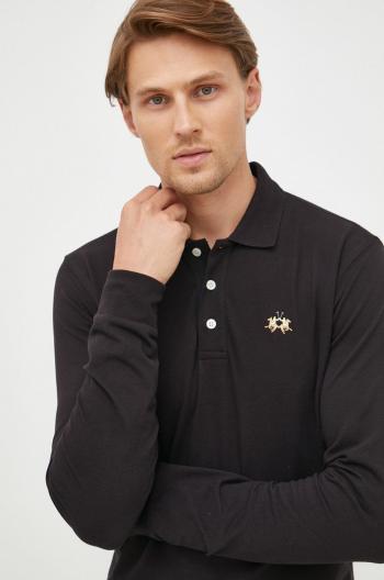 Tričko s dlhým rukávom La Martina pánske, čierna farba, jednofarebné