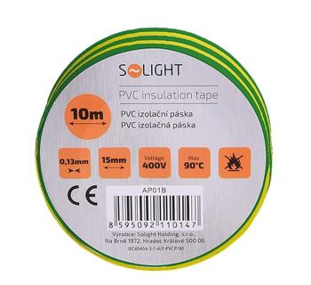 Solight Izolačná páska 15mm x 0,13 mm x 10m, žltozelená AP01
