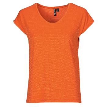 Pieces  PCBILLO TEE LUREX STRIPES  Tričká s krátkym rukávom Oranžová