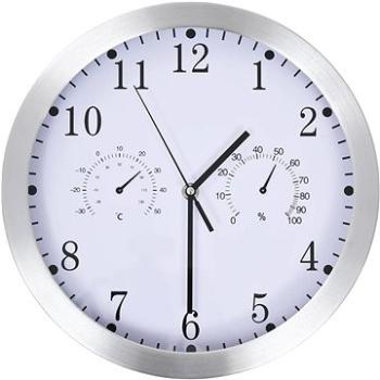 Nástenné hodiny strojček Quartz vlhkomer a teplomer 30 cm biele (50623)