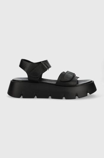 Kožené sandále Wojas dámske, čierna farba, na platforme, 7610551