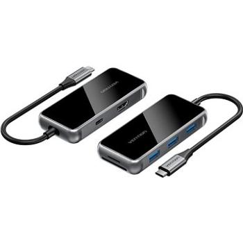 Vention USB-C to HDM/ 3× USB 3.0/SD/TF/PD Docking Station 0.15M Gray Mirrored Surface Type (TFMHB)