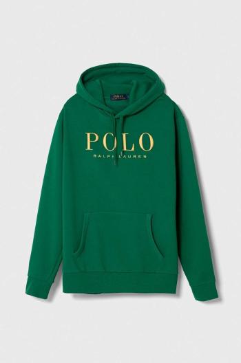 Mikina Polo Ralph Lauren pánska, zelená farba, s kapucňou, s nášivkou