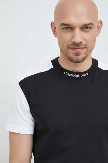 Bavlnené tričko Calvin Klein Jeans čierna farba, vzorované