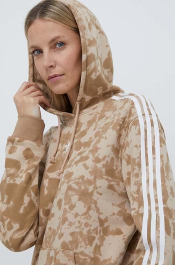 Bavlnená mikina adidas Originals dámska, béžová farba, s kapucňou, vzorovaná, IX6000