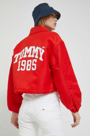Bunda Tommy Jeans dámska, červená farba, prechodná