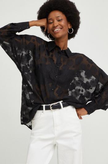Košeľa Answear Lab dámska, čierna farba, voľný strih, s klasickým golierom