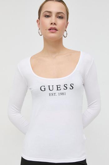 Tričko s dlhým rukávom Guess dámsky, biela farba,