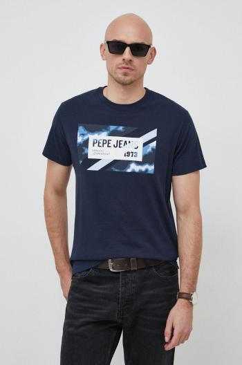 Bavlnené tričko Pepe Jeans Rederick tmavomodrá farba, s potlačou