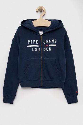 Detská bavlnená mikina Pepe Jeans tmavomodrá farba, s kapucňou, s potlačou