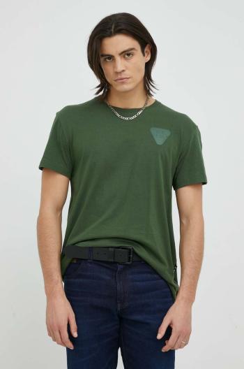 Bavlnené tričko G-Star Raw zelená farba, s nášivkou