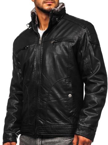 Čierna pánska koženková bunda Bolf EX839