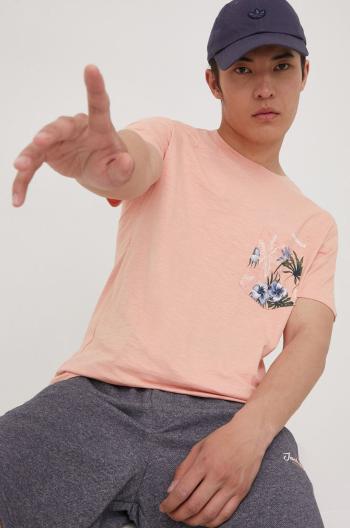 Bavlnené tričko Jack & Jones ružová farba, s potlačou