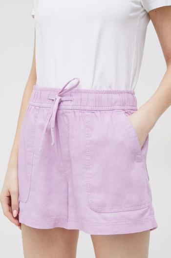 Ľanové šortky GAP fialová farba, jednofarebné, vysoký pás