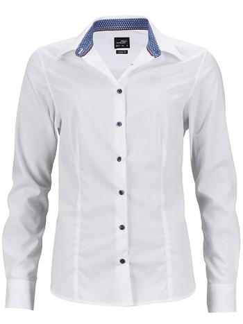 James & Nicholson Dámska biela košeľa JN647 - Bielo-modro biela | XS