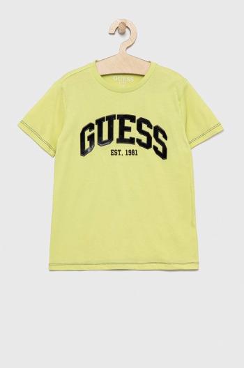 Detské tričko Guess zelená farba, melanžový
