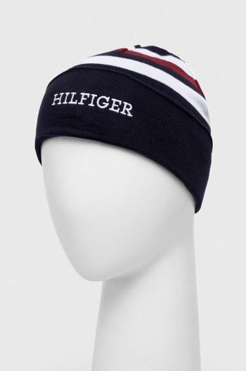 Bavlnená čiapka Tommy Hilfiger tmavomodrá farba biela, z tenkej pleteniny, bavlnená