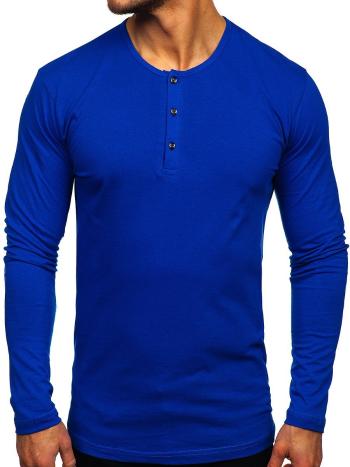 Modré pánske tričko s dlhými rukávmi s gombíkmi Bolf 1114