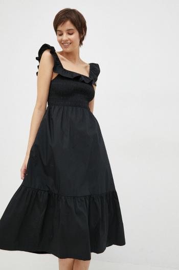 Bavlnené šaty GAP čierna farba, midi, áčkový strih