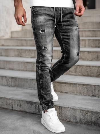 Czarne spodnie jeansowe joggery męskie Denley 30050S0