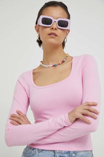 Bavlnené tričko Hollister Co. dámska, ružová farba