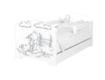 Detská posteľ so zábranou - Medvedík Pú  Oskar Bed Winnie-the-Pooh 160x80 cm posteľ + úložný priestor