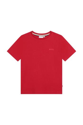Detské bavlnené tričko BOSS červená farba, jednofarebný