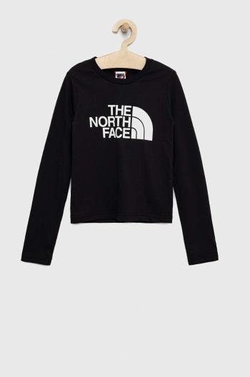Detská bavlnená košeľa s dlhým rukávom The North Face čierna farba, s potlačou