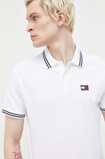 Bavlnené polo tričko Tommy Jeans biela farba, vzorované