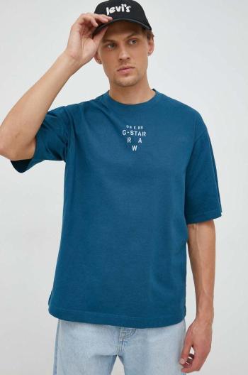 Bavlnené tričko G-Star Raw tyrkysová farba, s potlačou