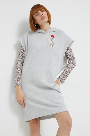 Bavlnené šaty Love Moschino šedá farba, mini, rovný strih