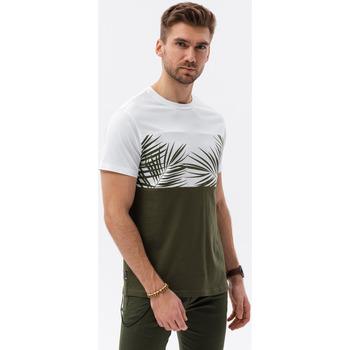 Ombre  Tričká s krátkym rukávom Pánske tričko s potlačou - khaki V2 S1641  viacfarebny