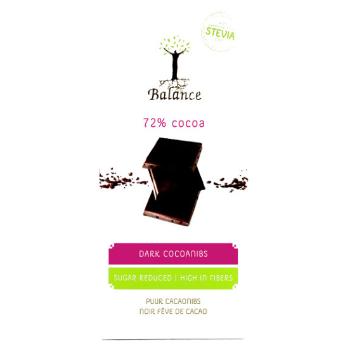 BALANCE Horká čokoláda 72 % s kakaovými zrnami a stéviou bez pridaného cukru 85 g
