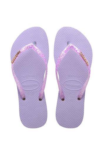 Žabky Havaianas SLIM GLITTER dámske, fialová farba, na plochom podpätku, 4147122.2297