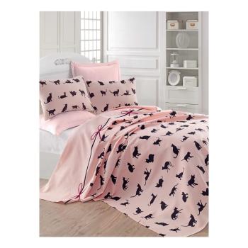 Ružová prikrývka cez posteľ Eponj Home Cats, 160 x 230 cm