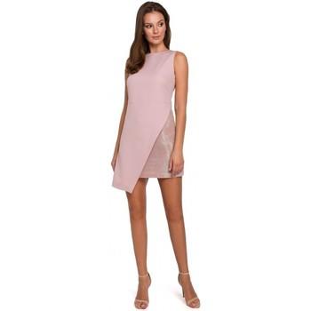 Makover  Šaty K014 Mini šaty s asymetrickým lemom - krepové, ružové  viacfarebny