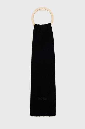 Vlnený šál BOSS čierna farba, jednofarebný