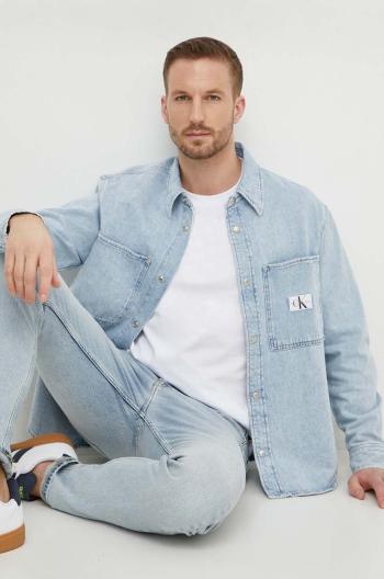 Rifľová košeľa Calvin Klein Jeans pánska,regular,s klasickým golierom,J30J324894