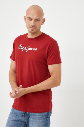 Bavlnené tričko Pepe Jeans bordová farba, s potlačou