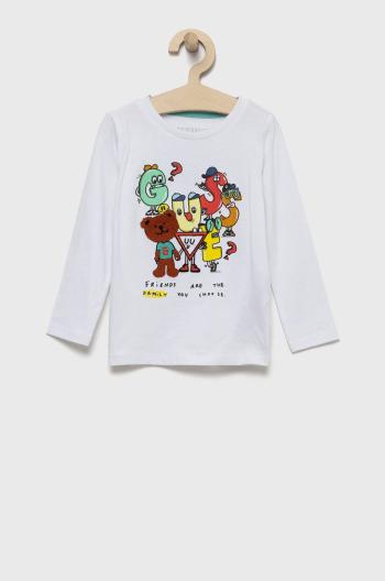 Detská bavlnená košeľa s dlhým rukávom Guess biela farba, vzorovaný