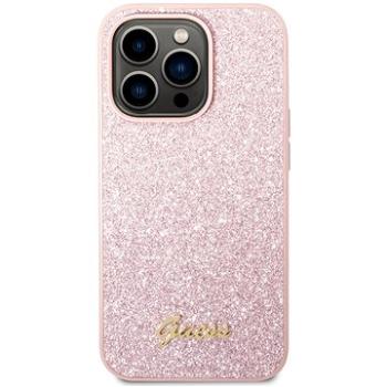 Guess PC/TPU Glitter Flakes Metal Logo Zadný Kryt pre iPhone 14 Pro Pink (GUHCP14LHGGSHP)