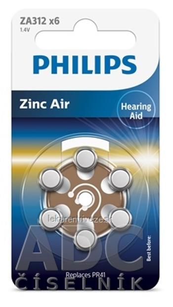 PHILIPS Zinc Air ZA312 batérie do načúvacích prístrojov 1,4V hnedá, 1x6 ks