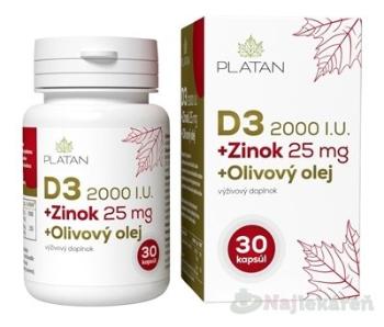 Platan Vitamín D3 2000 IU + Zinok 25 mg + Olivový olej 30 kapsúl