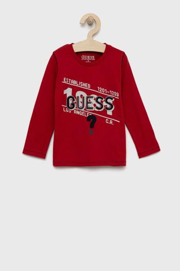 Detská bavlnená košeľa s dlhým rukávom Guess červená farba, s nášivkou