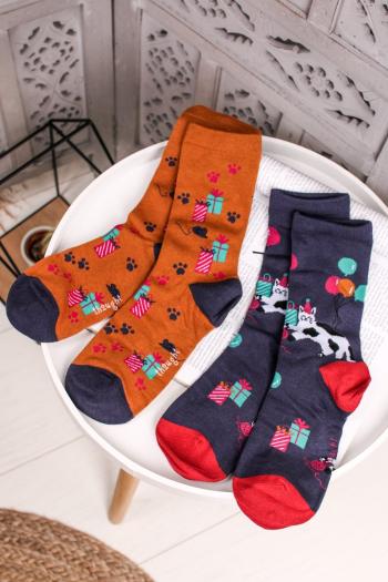Viacfarebné ponožky Lora Bamboo Party Cat Socks in a Bag - dvojbalenie