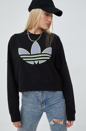 Bavlnená mikina adidas Originals Trefoil Moments dámska, čierna farba, s nášivkou