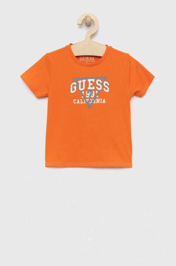 Detské bavlnené tričko Guess oranžová farba, s potlačou